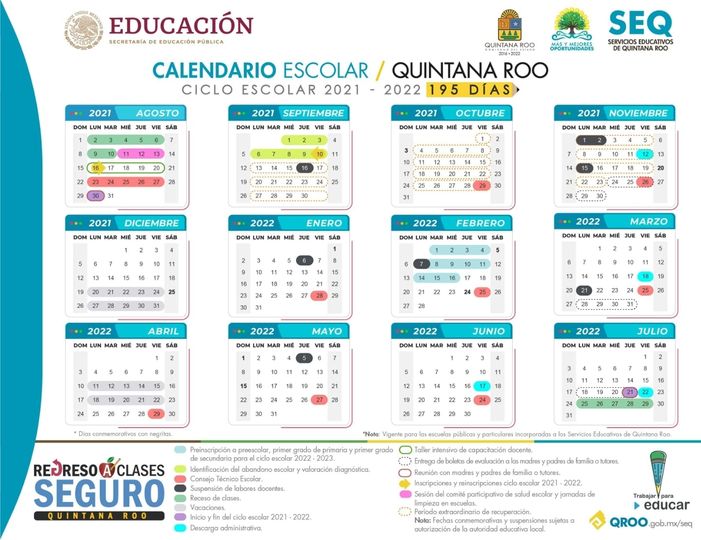 Calendario escolar 2021 2022 Quintana Roo