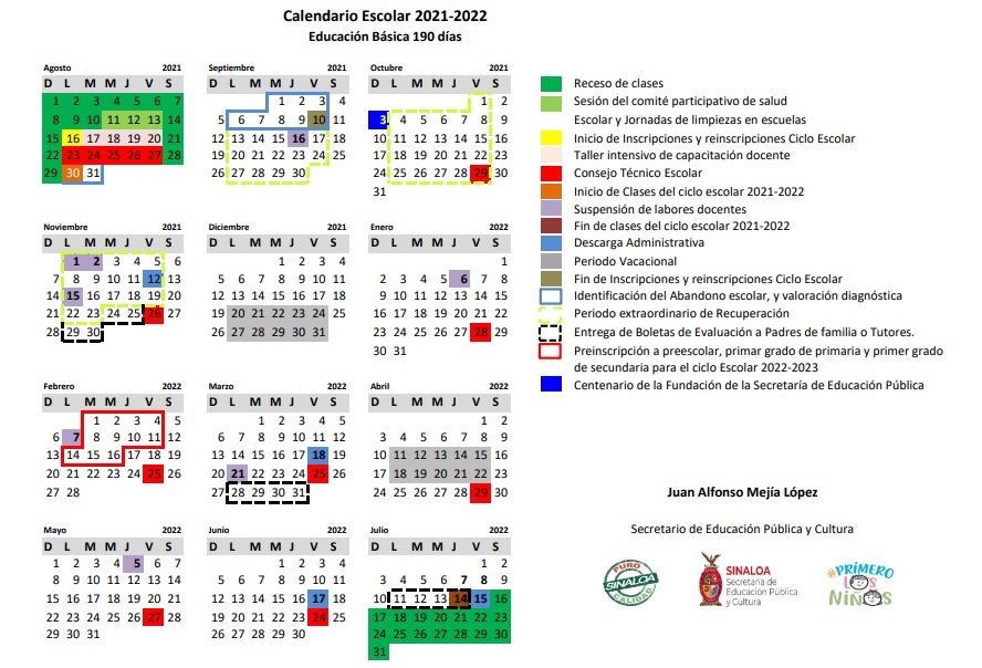 Calendario escolar 2021 2022 Sinaloa